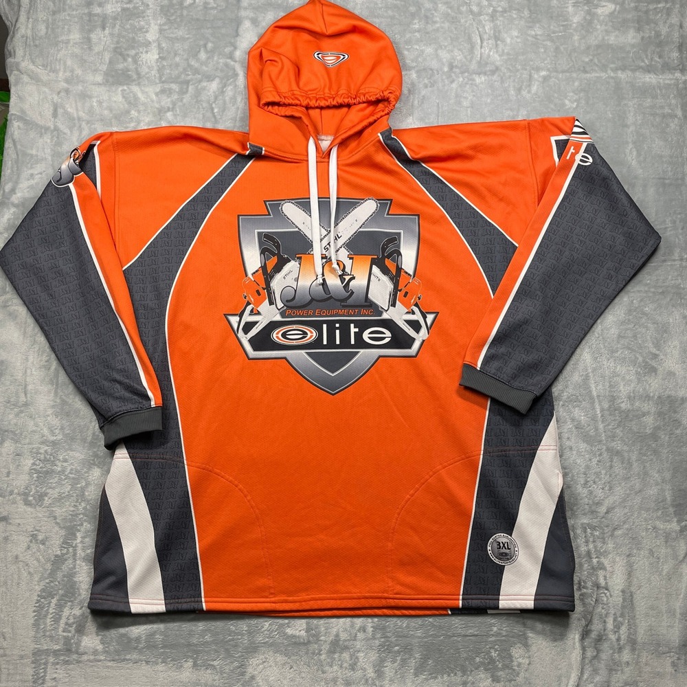 J&T Power Equipment‎ Elite Stihl Chainsaw Orange Gray Long Sleeve Hoodie Men 3XL